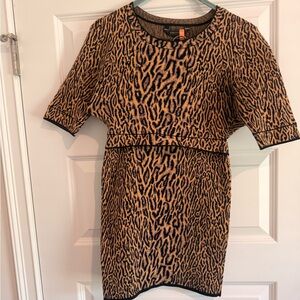 BCBGMaxAzria Animal Print Skirt Set in Black and Tan